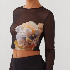 NWT Peppermayo Long Sleeve Mesh Top with Orchid Pattern